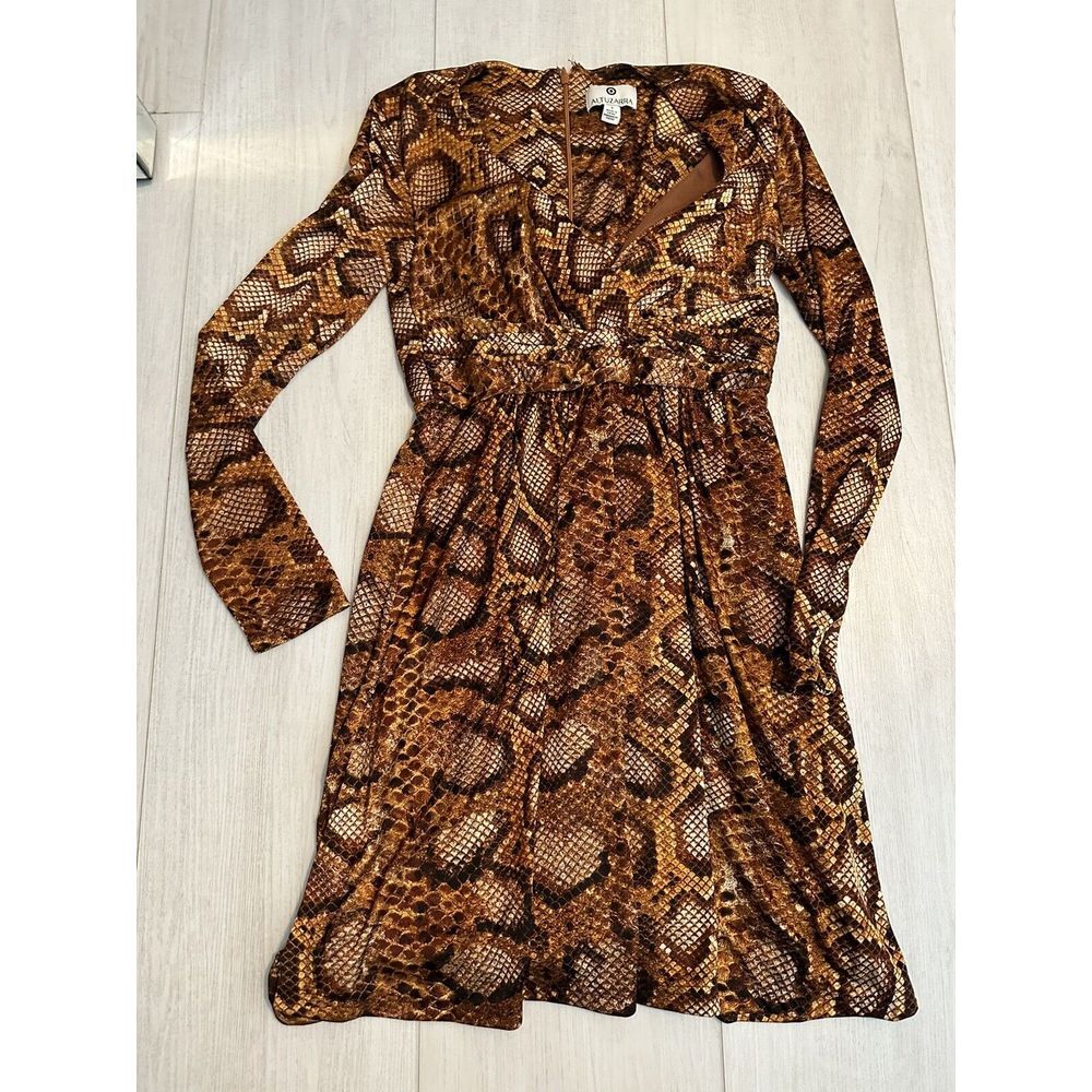 Altuzarra x Target Brown Snake Print -‎ Sz 6 - V Neck Long Sleeve Dress